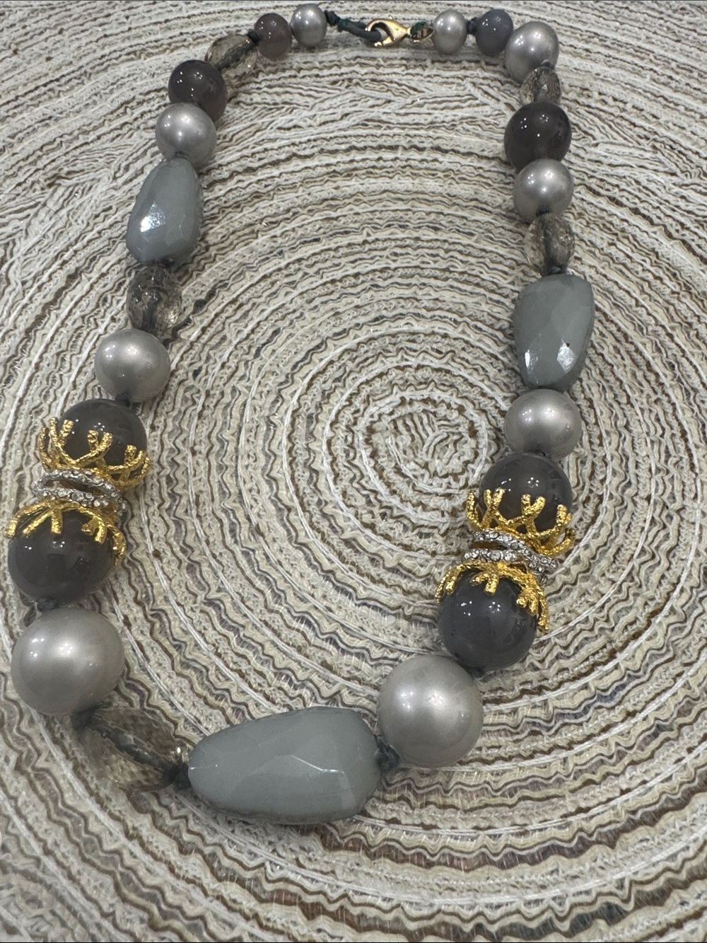 Alexis Bittar Gray and Gold Beaded Statement Necklace